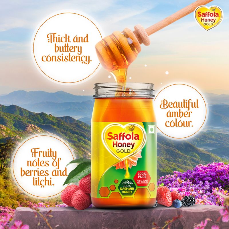 Saffola Honey Gold, 100% Pure Honey, Made with Kashmir Honey, 500g