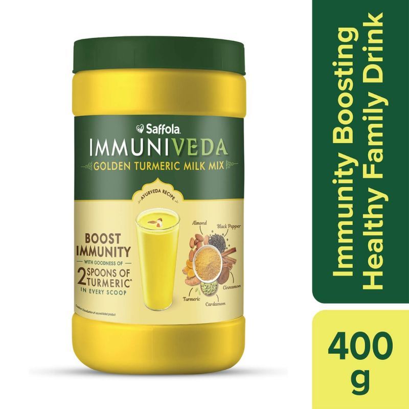 Saffola Immuniveda Golden Turmeric Milk Mix 400g | Ayurvedic Immunity Booster Haldi Doodh | Healthy drink for kids & adults