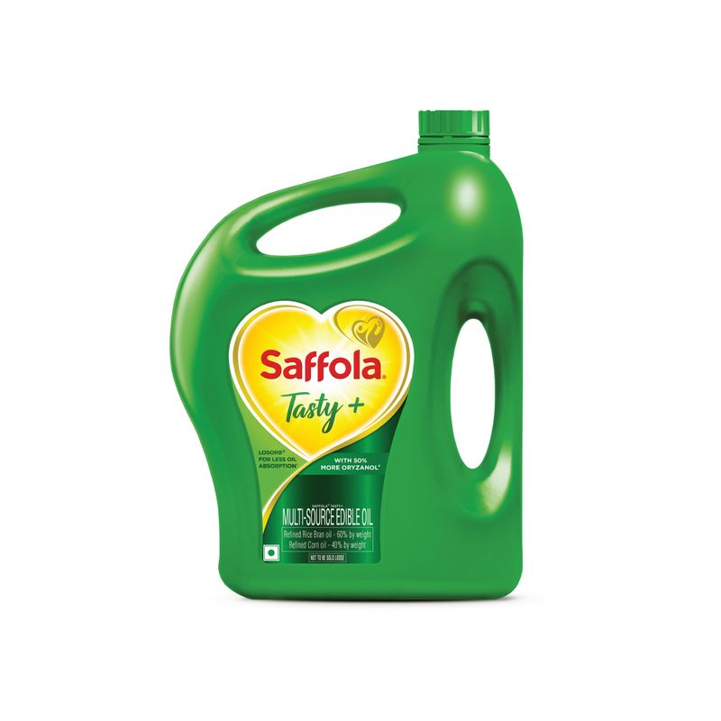 Saffola Tasty + Refined Cooking Oil | Multi-Srouce Edible Rice Bran & Corn Oil | 50% More Oryzanol | 5 Litre Jar