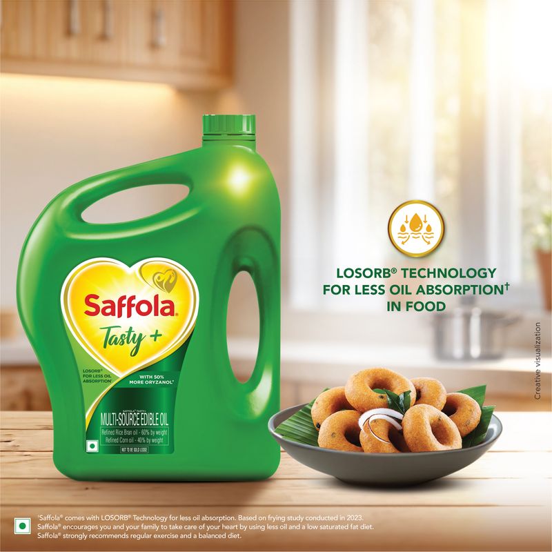 Saffola Tasty + Refined Cooking Oil | Multi-Srouce Edible Rice Bran & Corn Oil | 50% More Oryzanol | 5 Litre Jar