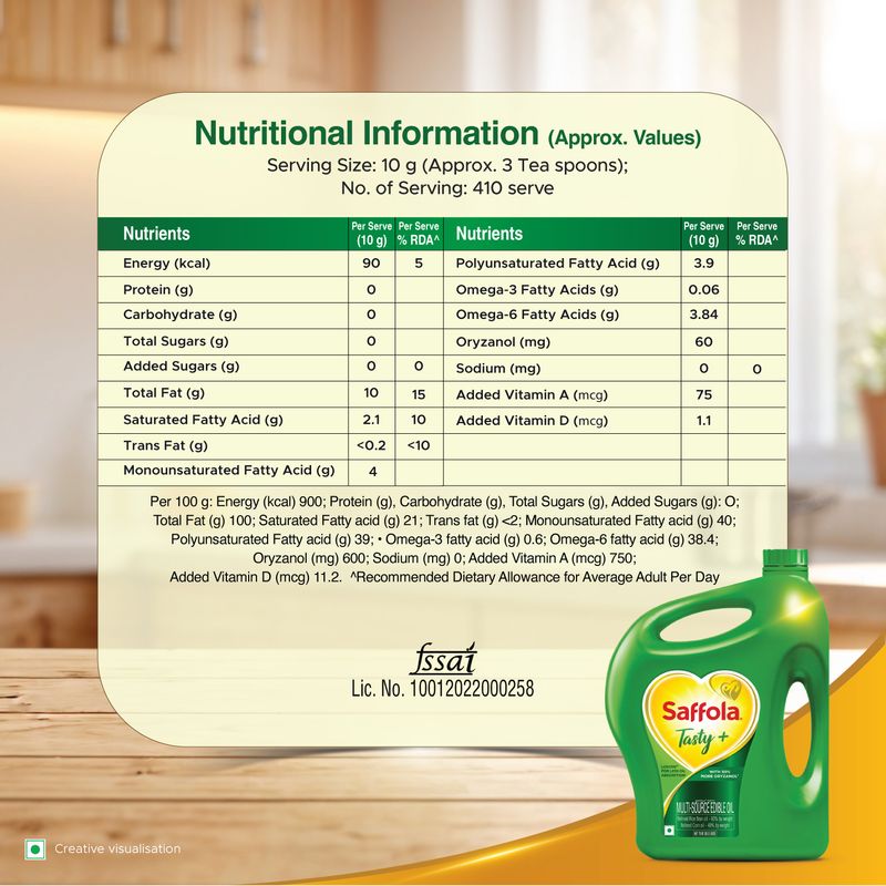 Saffola Tasty + Refined Cooking Oil | Multi-Srouce Edible Rice Bran & Corn Oil | 50% More Oryzanol | 5 Litre Jar