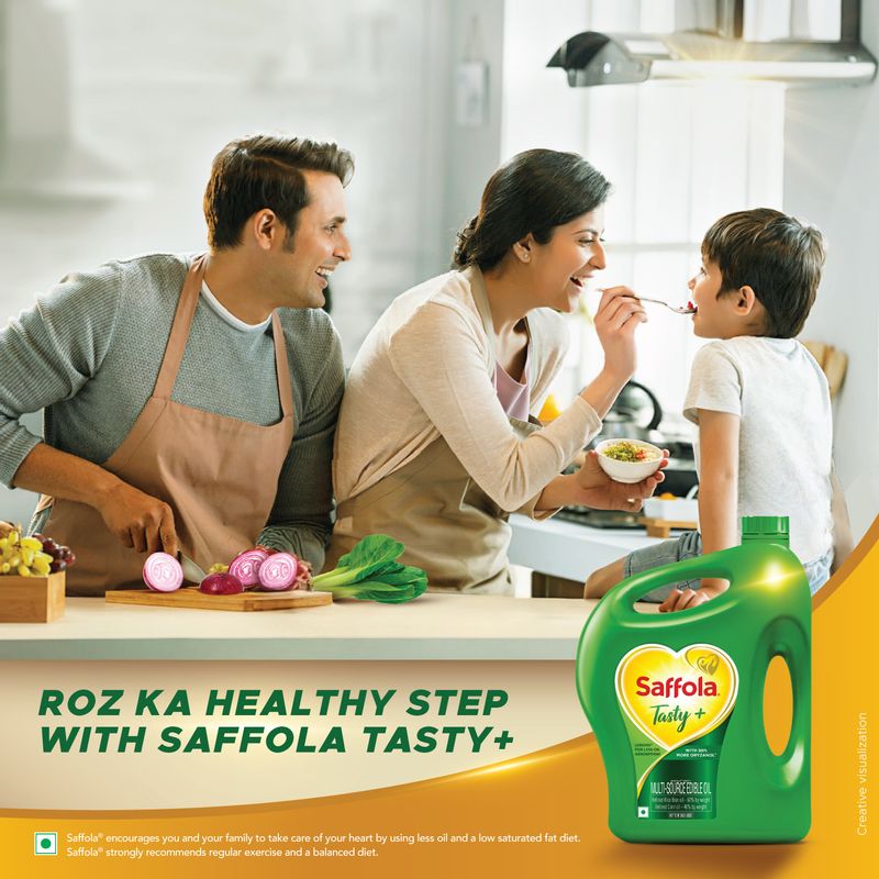 Saffola Tasty + Refined Cooking Oil | Multi-Srouce Edible Rice Bran & Corn Oil | 50% More Oryzanol | 5 Litre Jar