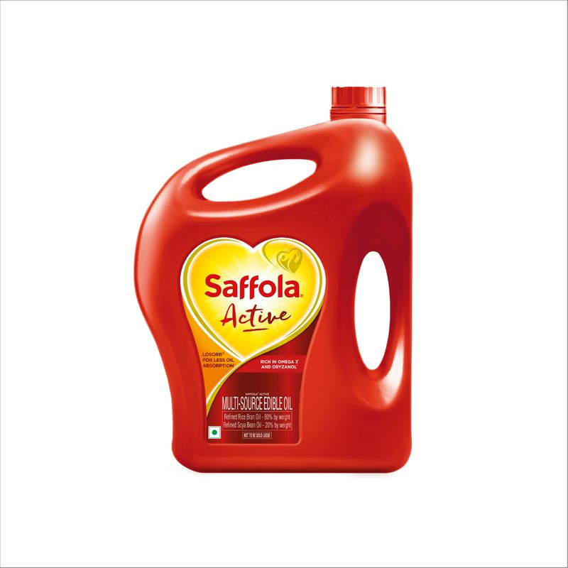 Saffola Active Refined Cooking oil | Rich in Omega 3 & Oryzanol | Multi-Source Edible Rice Bran & SoyaBean oil | 5 Litre Jar