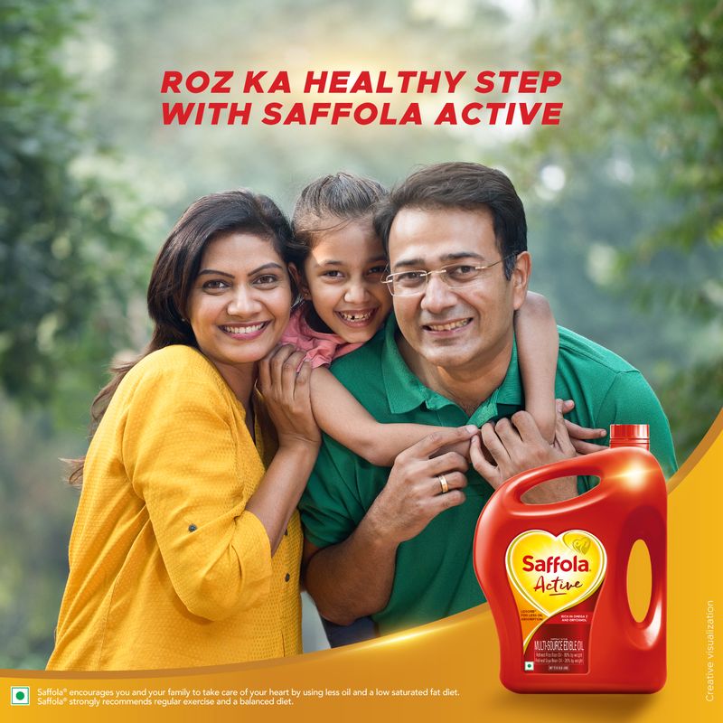 Saffola Active Refined Cooking oil | Rich in Omega 3 & Oryzanol | Multi-Source Edible Rice Bran & SoyaBean oil | 5 Litre Jar