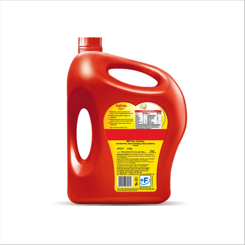 Saffola Active Refined Cooking oil | Rich in Omega 3 & Oryzanol | Multi-Source Edible Rice Bran & SoyaBean oil | 5 Litre Jar