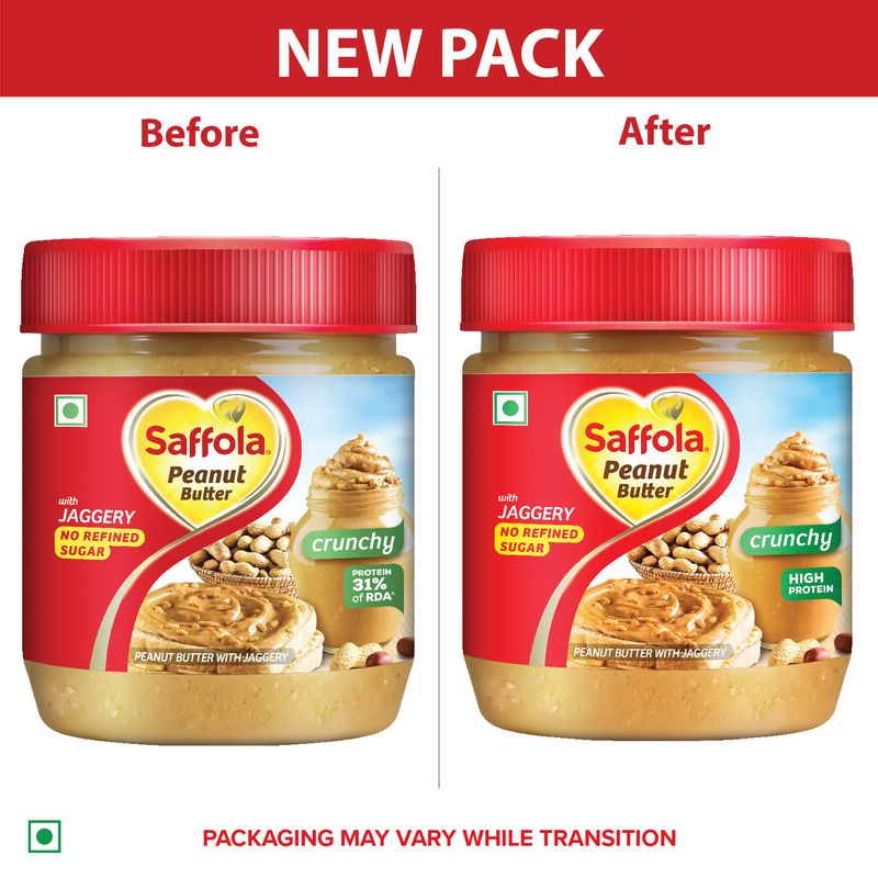 Saffola Peanut Butter with Jaggery Crunchy, 350g | High Protein Peanut Butter | Only Jaggery, No Refined Sugar