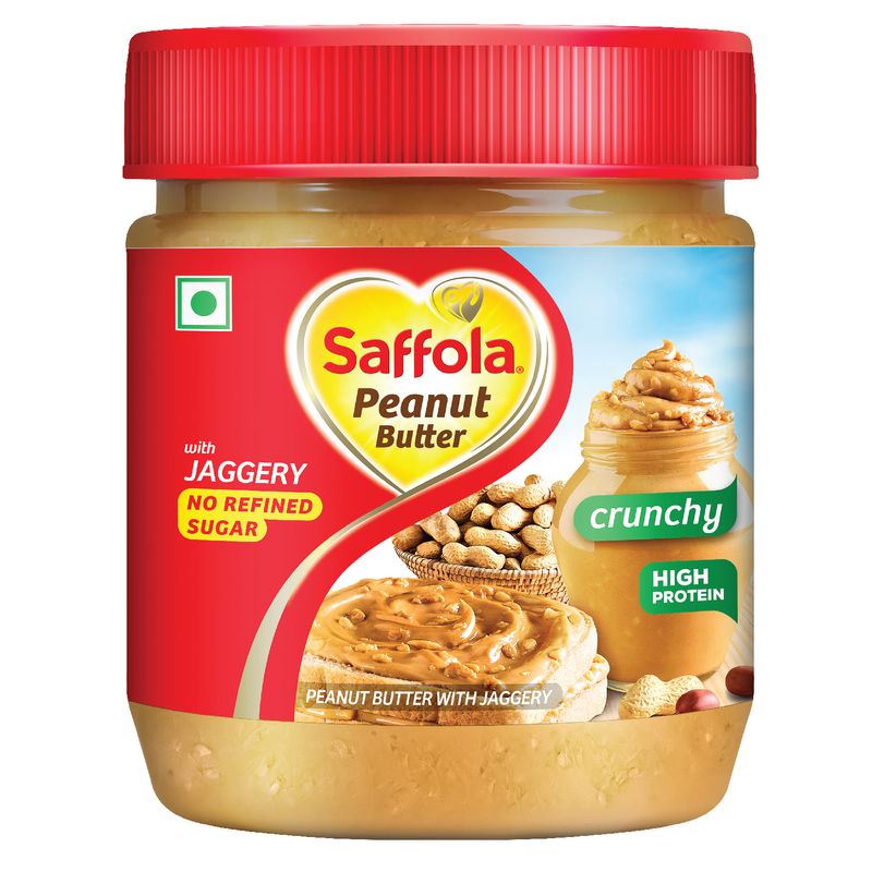 Saffola Peanut Butter with Jaggery Crunchy , 350 gm | High Protein Peanut Butter | Only Jaggery, No Refined Sugar