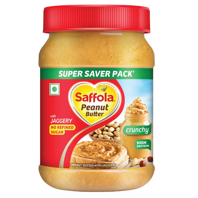 Saffola Peanut Butter with Jaggery Crunchy, 850 gm | High Protein Peanut Butter | Only Jaggery, No Refined Sugar