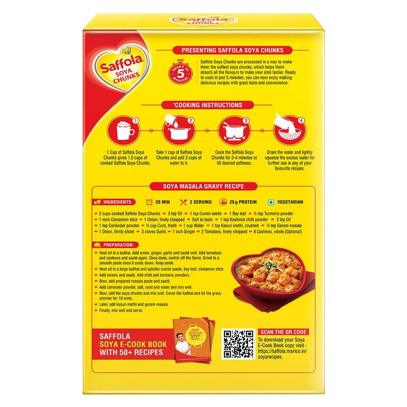 Saffola Soya Chunks, Tender & Juicy, 53% Protein, 200g