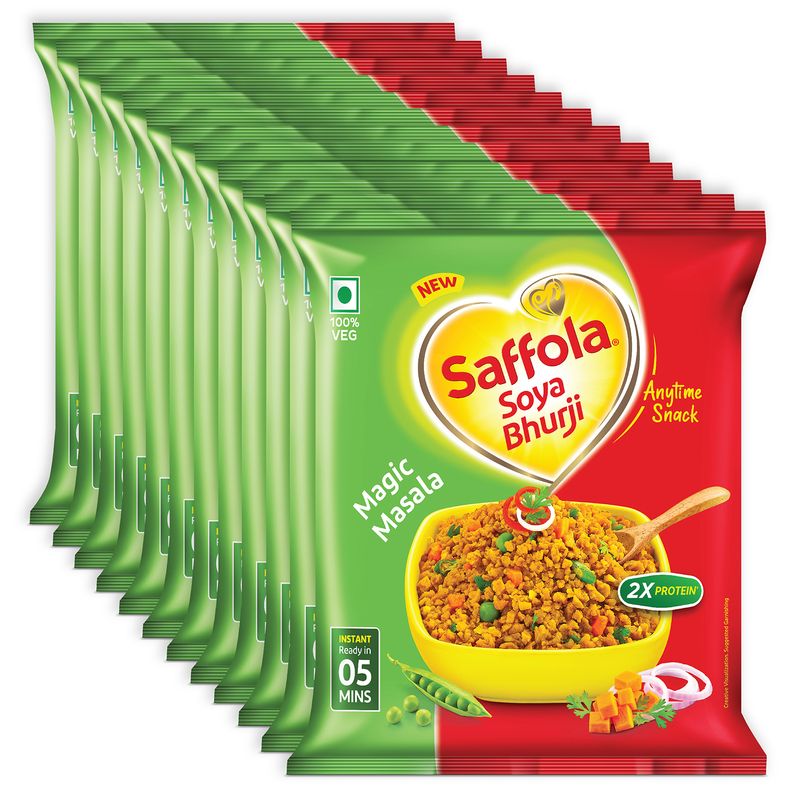 Saffola Soya Bhurji Magic Masala, Anytime Snack, Instant Ready In 5 Mins-(Pack Of 12)x2 Combo