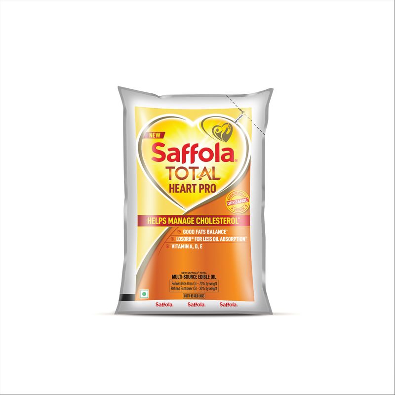 Saffola Total Oil | Heart Pro | Multi source Edible Oil (Blend of Refined Ricebran oil & Refined Sunflower oil) | Power of 6 | Helps Manage Cholesterol | 1 Litre Pouch