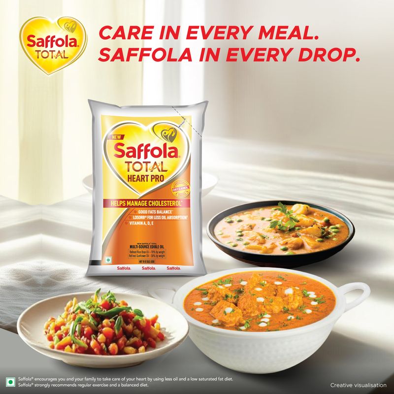 Saffola Total Oil | Heart Pro | Multi source Edible Oil (Blend of Refined Ricebran oil & Refined Sunflower oil) | Power of 6 | Helps Manage Cholesterol | 1 Litre Pouch