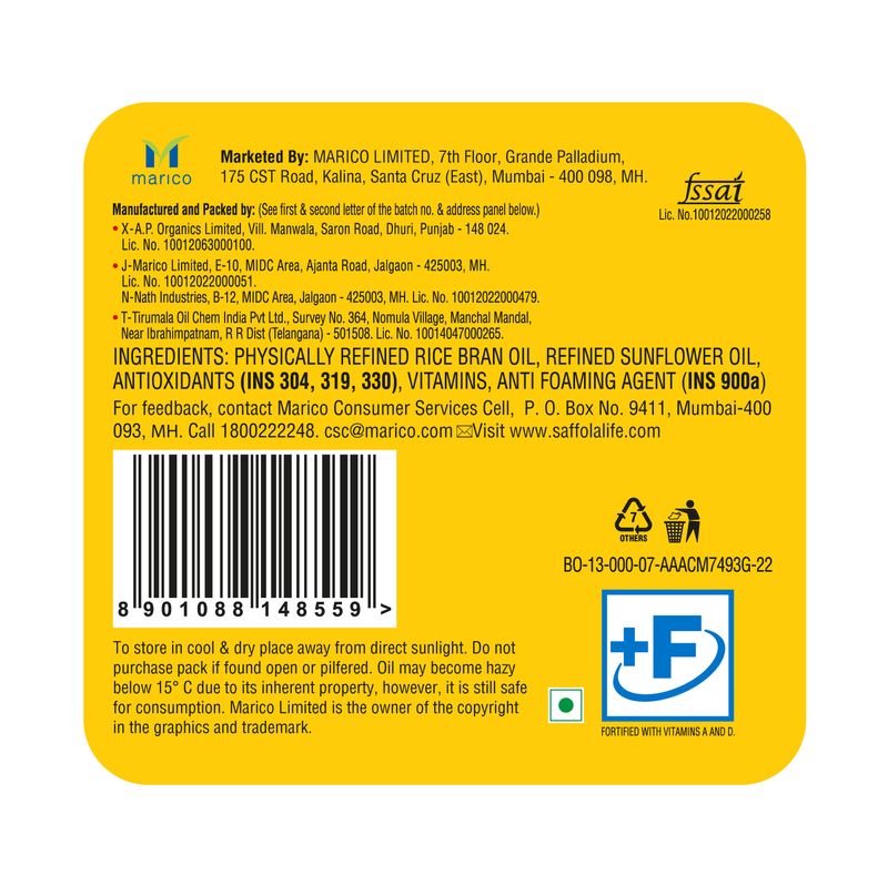 Saffola Total Oil | Heart Pro | Multi source Edible Oil (Blend of Refined Ricebran oil & Refined Sunflower oil) | Power of 6 | Helps Manage Cholesterol | 1 Litre Pouch