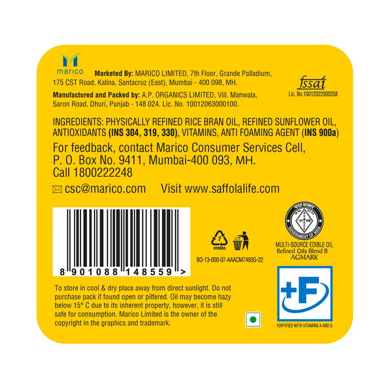 Saffola Total Oil | Heart Pro | Multi source Edible Oil (Blend of Refined Ricebran oil & Refined Sunflower oil) | Power of 6 | Helps Manage Cholesterol | 1 Litre Pouch