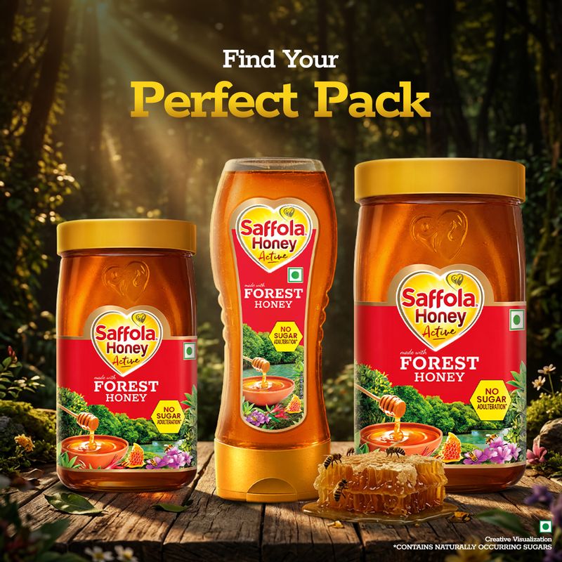 Saffola Honey Active, Made with Sundarban Forest Honey, 100% Pure Honey, No sugar adulteration, Natural Immunity booster, 2 x 350g