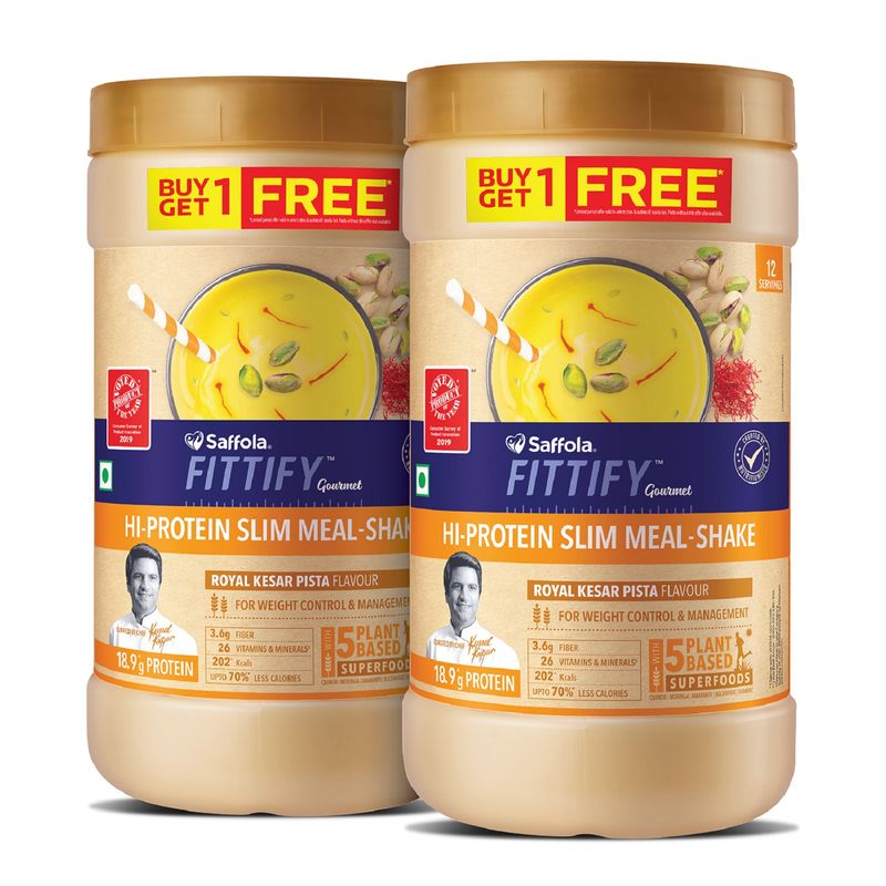 Saffola Fittify Hi Protein Slim Meal-Shake, Royal Kesar Pista, 420 gm (Buy 1 Get 1 Free)