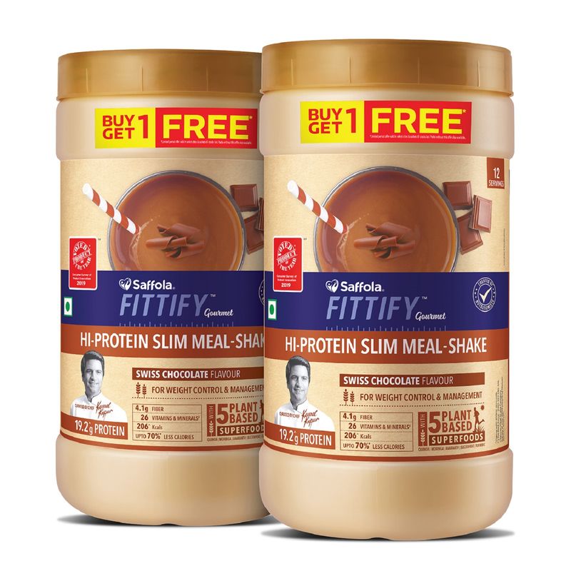 Saffola Fittify Hi Protein Slim Meal-Shake, Swiss Chocolate, 420 gm (Buy 1 Get 1 Free)