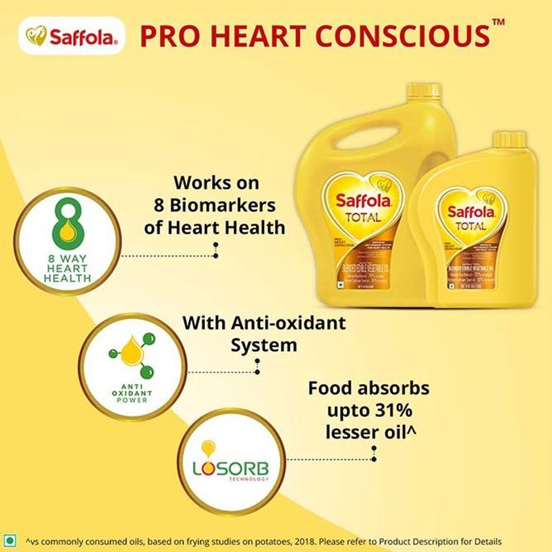 Saffola Total-Pro Heart Conscious Edible Oil, 1 L (Pouch) (Pack of 4)