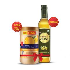 Hi-Protein Slim Meal Milk Shake Alphonso Mango, 420g (B1G1) + Saffola Aura Extra Virgin Olive Oil, 500ml