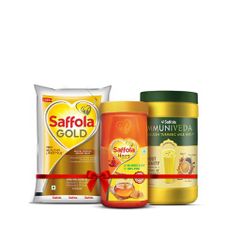 Saffola Gold 1l + 100% Pure Honey 1kg + Turmeric Milk 400g