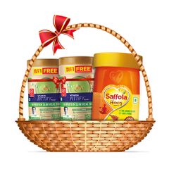 Saffola Gifting Fitness Kit | Fittify Hi Protein Slim Meal-Shake, Pista Almond, 420 gm (B1G1) + Honey 1 Kg (+200g Extra)