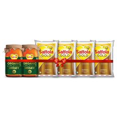 Saffola Gold 1L (Pack of 4) + Saffola Organic Honey 500g (Pack of 2)