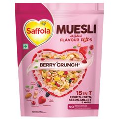 Saffola Muesli Berry Crunch with Flavour Pops, 450g | 15 in 1 Fruit and Nuts, Seeds, Millet & more