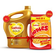 Saffola Oodles Yummy Masala 212g + Saffola Gold, Pro Healthy Lifestyle Edible Oil - 5 L Jar