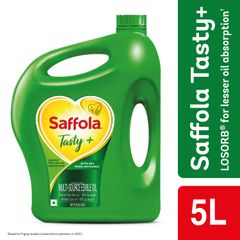 Saffola Tasty + Refined Cooking oil | Rice bran & Corn oil | 50% More Oryzanol | 5 Litre Jar