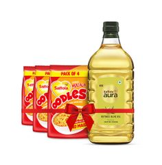 Saffola Aura refine oil 2L + Oodles pack of 3