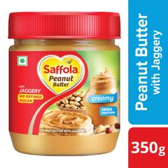 Saffola Peanut Butter with Jaggery Creamy, 350 gm | High Protein Peanut Butter | Only Jaggery, No Refined Sugar