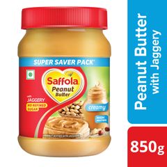 Saffola Peanut Butter with Jaggery Creamy, 850 gm | High Protein Peanut Butter | Only Jaggery, No Refined Sugar