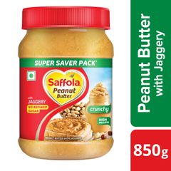 Saffola Peanut Butter with Jaggery Crunchy, 850 gm | High Protein Peanut Butter | Only Jaggery, No Refined Sugar