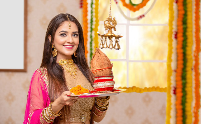 Woman With A Pooja Thali 